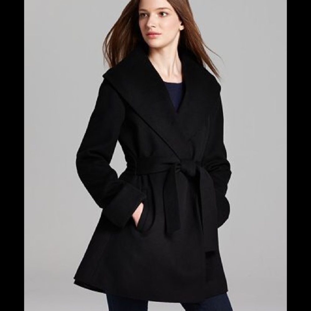 *SOLD*. TRINA TURK Ali black wool wrap coat 10